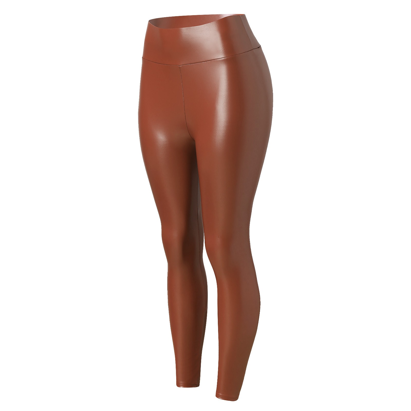 thumbnail image 4 of Leggings de cintura alta de piel sintética para mujer: pantalones holgados y elásticos de color liso para todas las estaciones, 4 of 8